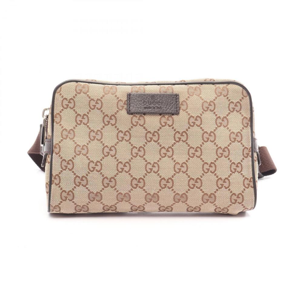Gucci GG Canvas Waist Bag Body Leather Beige Brown